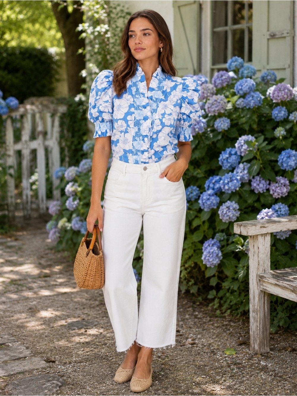 ENGLISH FACTORY Blue Floral Ruffle Neck Aria Blouse - Picture 9 of 9